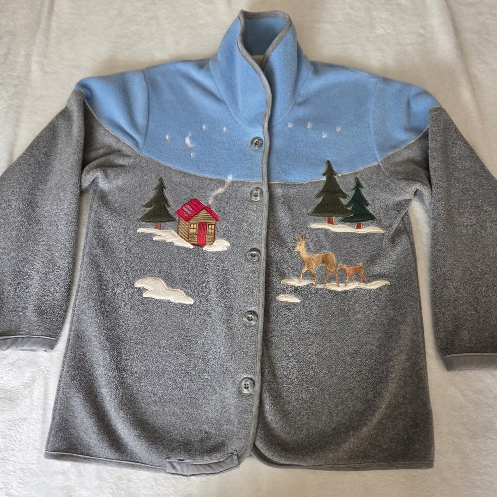 Vintage 90s Norther Reflections  Winter Cabin Fleece Sweater Button Sz. Small...